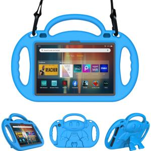 All-New Tablet Case for Kids, Sanyetral Lightweight EVA Cover with Handle, Kickstand and Shoulder Strap, Incompatible with Nokia TCL -Blue
