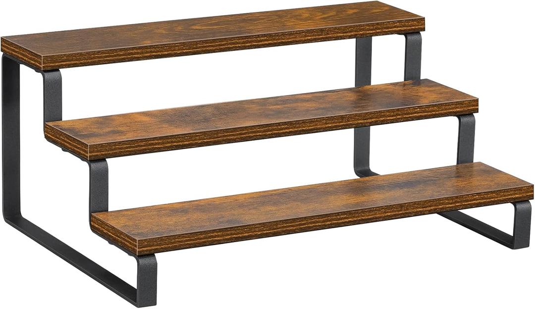 Giikin 3-Tier Spice Rack, 13.8 Inch Wood Step Shelf Countertop Spice Storage Holder, Kitchen Pantry Cabinet Organizer Cupboard for Spice Bottles, Jars, Seasonings, Baking Supplies, Metal Frame