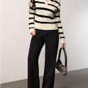 Verdusa Women's Striped Pullover Sweater Old Money Knit Tops Collared V Neck Jumpers Spring Fall Clothes (L)
