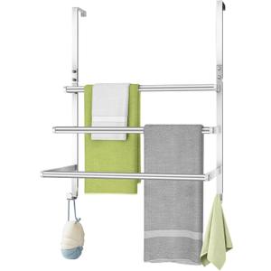 Over The Door Towel Racks for Bathroom, Over The Door Towel Rack, Towel Rack with Hooks for Door Hanging, Towel Bar Over The Door Towel Holder 16Inch, Brushed Nickel