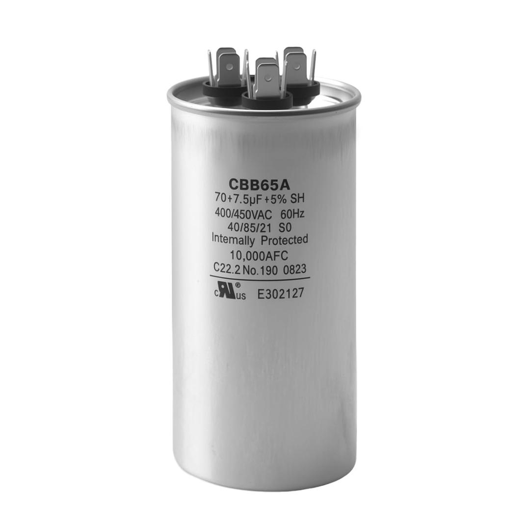 USA2222A CBB65A Capacitor - 70+7.5 uF/MFD Dual Run Capacitor 370/440V 60Hz - Universal Replacement for Amrad USA2222A & AC Units, Heat Pumps and RV Camper A/C