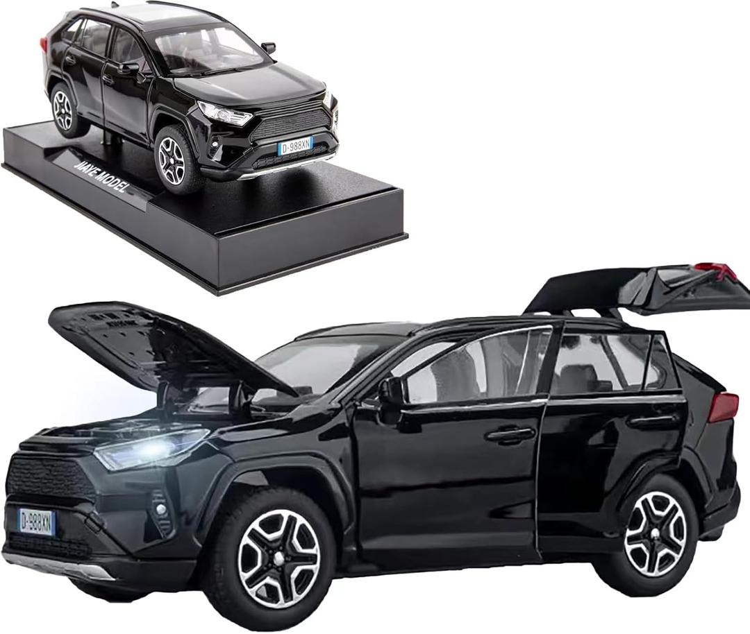 Model Car Compatible for 1/32 RAV4 Toy Car Alloy Diecast Collectible Model with Light and Sound Toy Vehicle for Boys Kids Toddler Gift, Black Car
