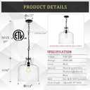 CATINER 12" Black Seeded Glass Pendant Light, Modern Farmhouse Hanging Ceiling Light Fixture for Kitchen Island, Dining Room, Hallway, Hand-Blown Bubble Glass Shade, E26 Dimmable Pendant Lighting
