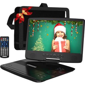 12" Portable DVD Player with 5-Hour Rechargeable Battery, 10.1" HD Swivel Display Screen, Support CD/ DVD/ SD Card/ USB, Car Headrest Case, Car Charger, Last Memory Valentines