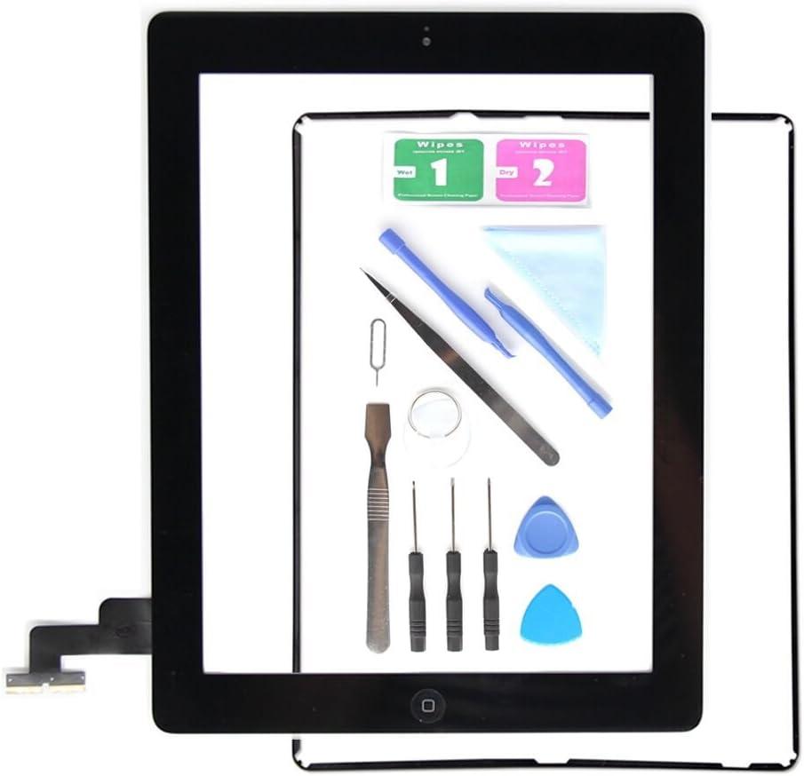 Replacement Screen for iPad 2 A1395 A1396 A1397,iPad2 Touch Screen Digitizer Front Glass Assembly Black-Includes Home Button +Camera Holder+ PreInstalled Adhesive + Tools Kit