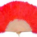 Huralona 1920s Vintage Style Folding Handheld Flapper Feather Hand Fan (Red)