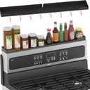 Stove Top Shelf 30 Inch, Magnetic Over the Stove Top Shelf, Silicone Oven Spice Rack Organizer Storage Organization for Kitchen, Black