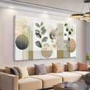 Boho Green Wall Art Mid Century Canvas Wall Art Decor Set Bohemian Abstract Wall Decor Modern Geometric Wall Painting Neutral Botanical Art Print Picture Living Room Bedroom Office Artwork 24"X 48"