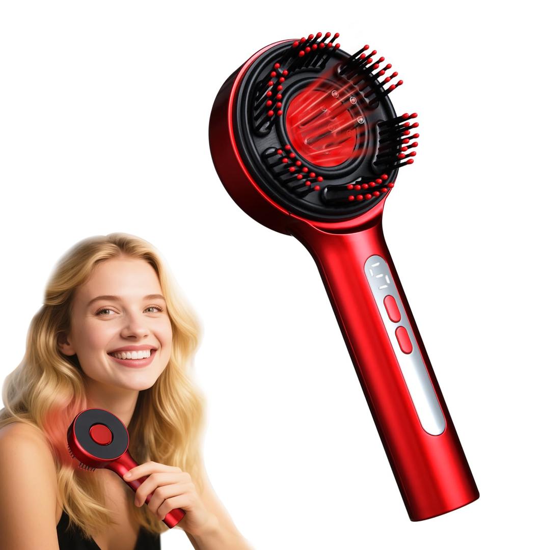 3-in-1 Hair Scalp Massager Comb - Rechargeable Cordless Portable Scalp Care Brush with Essential Oil Applicator, Gentle Scratching & Kneading Massage for Hair & Scalp Nourishment, Fit for Men & Women (Red)
