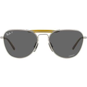 Ray-Ban Unisex Rb8064 Titanium Aviator Sunglasses (Brushed Silver/Dark Grey Polarized)