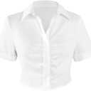 Lovely Wholesale Women Sexy Button Down Shirts Summer Collar V Neck Short Sleeve Crop Tops (White, XL)