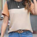 BLENCOT Women Tops Color Block Crewneck Casual Oversized Tshirts Knit Summer Tees Blouse S-2XL (Medium, Black Khaki)