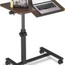 Mobile Laptop Stand for Couch Overbed Table with Wheels Adjustable Height Tilting Sofa Laptop Bed Table Rolling Cart Medical Overbed Table (Brown)
