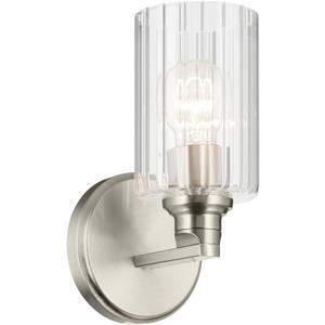 Kichler Gioe 5" 1-Light Wall Sconce with Clear Fluted Glass in Brushed Nickel, Damp Rated, for Powder Room, Kitchen, Hallway, Bedroom, Fireplace, (5" W x 9.5" H), 55224NIFLU