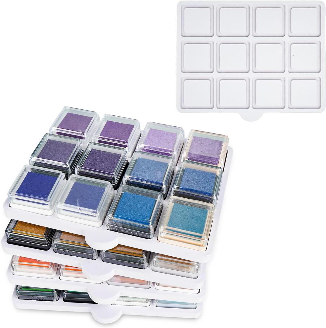 SANFURNEY Ink Pad Cube Caddy Mini Size Stamp Pad Storage Tray Ink Pad Organizer Holder, 1 Tray Holds 12 Inkpad, Set of 5 Trays Holds 60
