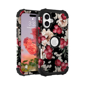 PIXIU Unique Flower Pattern Compatible with iPhone 16 6.1 inch case, Heavy Duty Dual Layer Shockproof Full-Body Protective Sturdy Hybrid Cute Rugged Case for Women,Girls,Kids