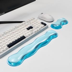Ergonomic Silicone Gel Keyboard and Mouse Wrist Rest Set  Clear Wrist Rest for Keyboard 60%/68%/75%, Comfort & Support for Typing and Gaming (Blue) (long+short)