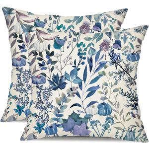 DFXSZ Fall Pillow Covers 18x18 inch Set of 2 Fall Decoration Blue Pumpkin Maple Leaf Decor Autumn Outdoor Pillow Cover Thanksgiving Decoration for Home Couch TH146B18