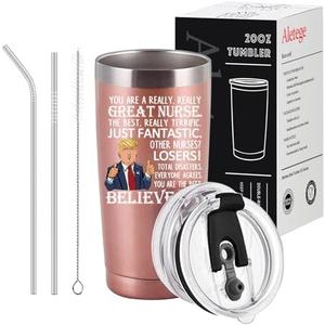 Aletege Funny Great Nurse Travel Tumbler, Funny Birthday Gifts for Nurse Practitioner Nursing Students Friends Coworker 20 OZ Rose Gold, Set Of 2