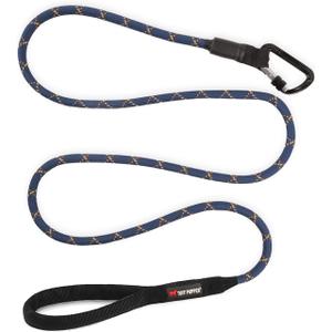 Sentry Heavy Duty Rope Dog Leash - 6 Foot Reflective Leash with Lockable Metal Carabiner for Medium & Large Dogs (Midnight Blue)