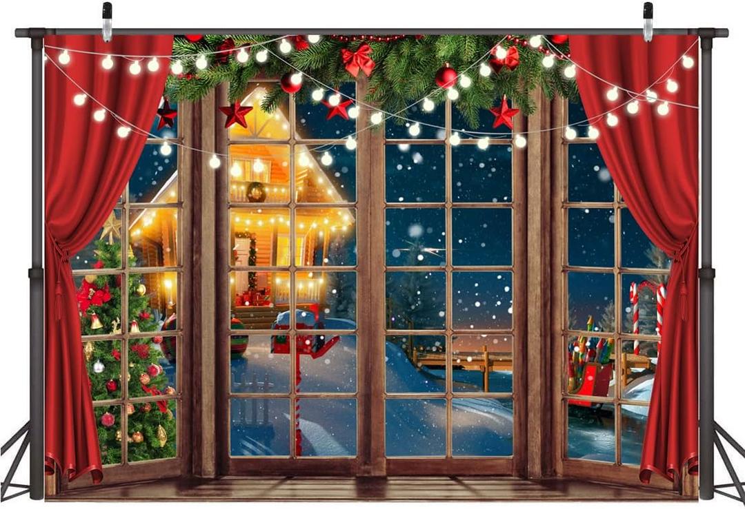 Alltten 10X8FT Christmas Window Backdrop Christmas Backdrops for Wall Holiday Background F-22