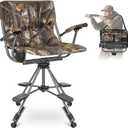 LET'S CAMP Folding Hunting Chair for Blinds 360 Degree Silent Swivel, 330LBS Capacity Portable Padded Cushion Hunting Seat with Armrest, 4 Legs Adjustable Height, Shoulder Strap, Cup Holder-CAMO