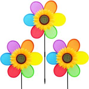 Sunflower Pinwheels Outdoor Wind Spinners Yard Garden, Lawn Pinwheels Bulk Colorful Flower Windmill Decorative (3 pcs)