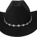 Verdusa Women's Western Cowboy Hat Rhinestone Wide Brim Cowgirl Hat (Black)