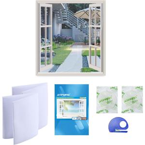 DIY Window Screen Curtain, 2 Packs of Mesh Netting 51 * 61 inches with [Upgrade] Self-Adhesive Hook Tapes & Cutter, Suitable for Multiple Windows, White (Set of 2)