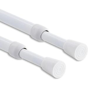 2PCS Shower Curtain Rod No Drilling, Spring Tension Rod, 47-78 Inch, 1/2 Inch Diameter, Rubber Cap on Either End, White, Iron