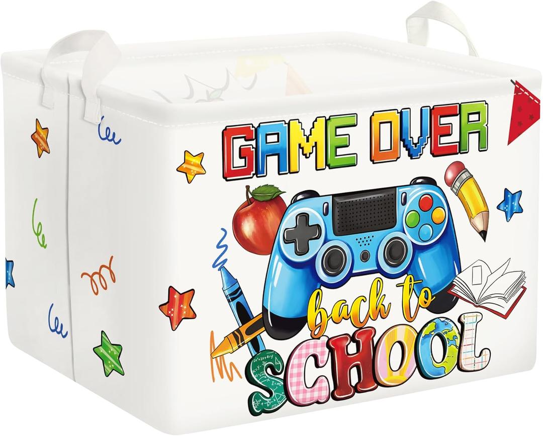 Clastyle Cool Game Storage Basket Kid Game Controller Clothes Laundry Hamper Collapsible Boy Toy Box for Nursery Palyroom,School White,40 * 30 * 30 cm