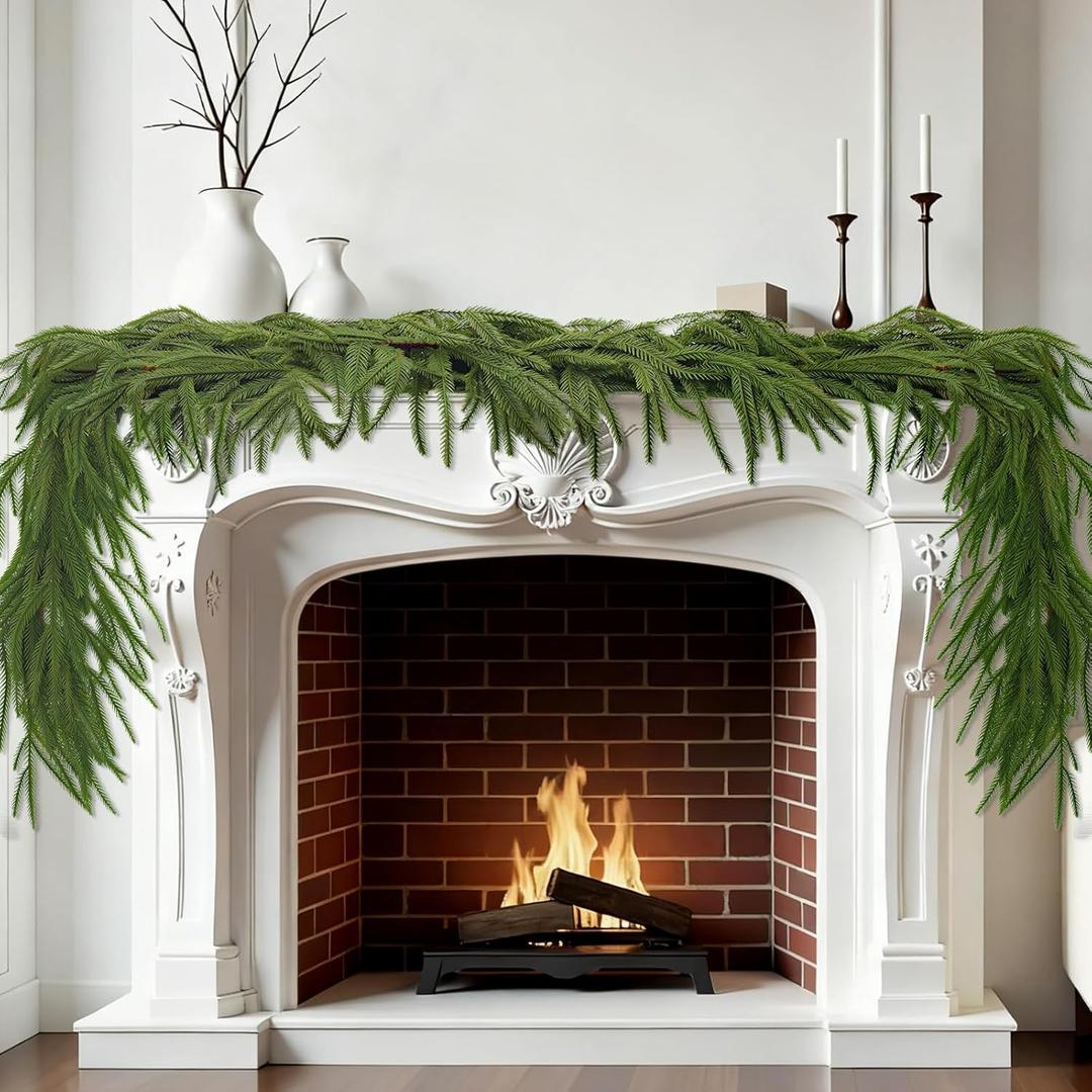 10 Ft Christmas Garland - Cedar Garland Real Touch Pine Garlands Christmas Decorations for Home Dining Table Mantel Porch Winter Christmas Decor (10FT Afloral Norfolk)