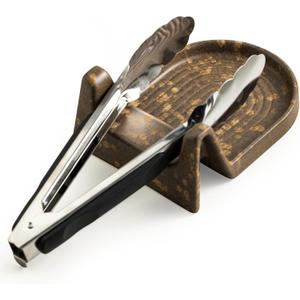 Cooking Spoon Rest with Slot or Spatula, Spoons or Tong Ceramic Spoon Rest for Countertop Heat-Resistant Spoon Rest for Stove Top Perfect Rest for Utensil and Spoon, Brown