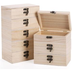 yarlung 8 Pack Unfinished Wooden Boxes for Crafts, 6x4x2 Inch Small Keepsakes Box Jewelry Storage Unpainted DIY Gifts Box for Treasure Chest, Art Hobbies, Hinged Lid with Front Clasp