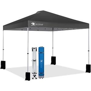 10x10 Pop up Canopy Tent Patented EZ Set up Instant Outdoor Canopy with Wheeled Carry Bag Bonus 4 Weight Sandbags, 8 Stakes and 4 Ropes Grey, 10x10 without Sidewall