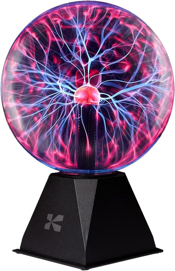 Katzco 7 Inch Plasma Ball Lamp - Touch and Sound Sensitive Electric Globe with Lightning Effects - Plug-in Energy Ball for Parties, Room Decor, and STEM Learning - Static Electricity Sphere for Kids