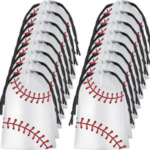Flutesan 50 Pack 6 x 8 Inch Drawstring Baseball Party Favor Bags Plastic Baseball Snack Goodie Bags Gift Packaging Storage for Birthday Sports Theme Party Supplies