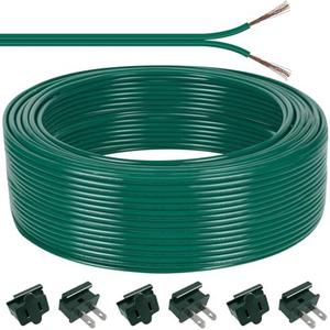 100FT SPT-1 Christmas Electrical Wire with 6pcs Vampire Plugs, 18/ 2 Gauge Low Voltage Extension Cord, 18 AWG 2-Conductor Flexible Wire for Outdoor Holiday Lights, Landscape Lighting