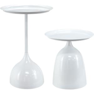 Benkyo White Nesting Tables Pedestal Coffee Table Set of 2 Nesting Side Tables Round Metal End Table Small Circle Modern Sofa Table for Living RoomWhite