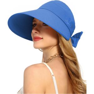 Rulala Fancy Sun Hats for Womens Wide Brim Visor UV Protection Hat for Beach Summer Packable Cap (Blue)
