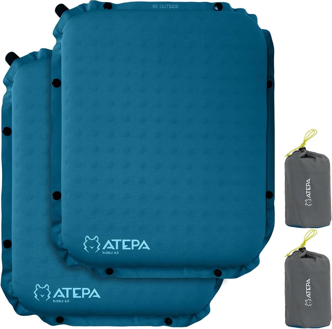 ATEPA Inflatable Stadium Seat Cushion, Self-Inflating Memory Foam Stadium Seats Camping Accessories Chair Pad for Outdoor Airplane Travel Bleacher Patio Backpacking (Xl 2 Pack Blue)