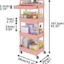 Calmootey 4-Tier Rolling Utility Cart with Drawer,Multifunctional Storage Organizer with Plastic Shelf & Metal Wheel,Storage Cart for Kitchen,Bathroom,Living Room,Office,Pink