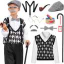 WooWee 100 Days of School Costume for Boys, Old Man Costume for Kids, 100th Day of School Dress Up (Gray), Medium: 8-10 Y