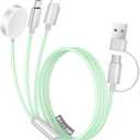 Temdan for Travel Vacation Essentials,3 in 2 USB C Cable for Apple Watch Charger/iPhone 16 Charger,Multi Charging Cable Cord,Camping Essentials,Designed for iWatch & iPhone 16-12-4FT Green