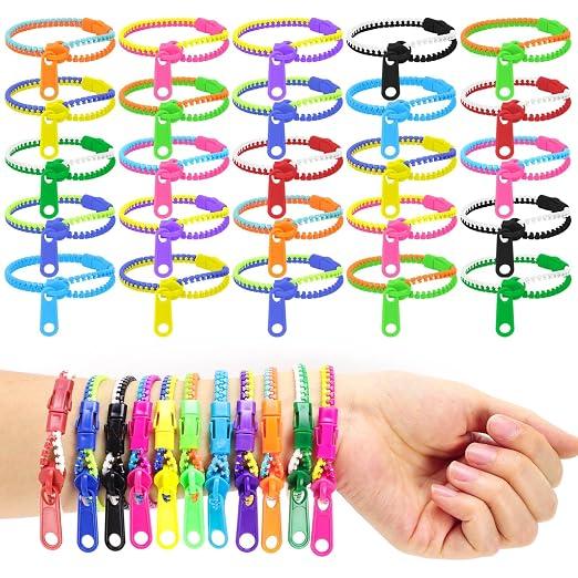 50 PCS Friendship Fidget Zipper Bracelet, Neon Colors Sensory Bracelet Bulk Set, Party Toys for Birthday, Goodie Bags, Small Prizes