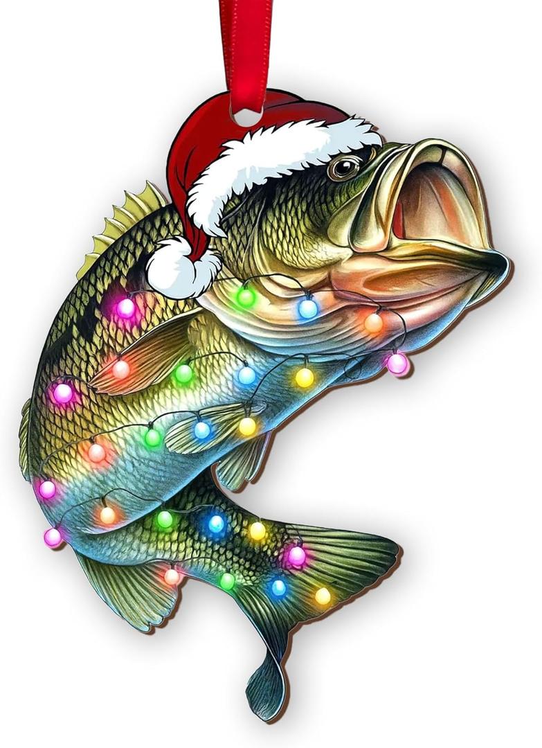 5 x Largemouth Bass Fish Ornament for Christmas Tree, 2D Flat Wooden Hanging Decor, Fishing Christmas Ornament 2025, Fishing Gifts for Men, Dad, Husband, Fisherman Christmas Decoration