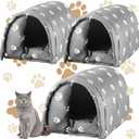 DoubleFill 3 Pcs Cat Houses for Outdoor Cats Winter Weatherproof Insulated Stray Feral Cat Dog House Outdoor Pet Shelter Waterproof Pet Cave Wild Animal (Paw Prints, 16.5 x 12 x 11 Inches)
