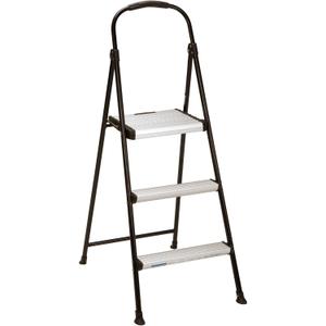 COSCO Lightweight Three-Step Folding Step Stool for Home Use - Large Platform, One-Hand Release, Non-Marring Leg Tips, Aluminum and Steel Frame