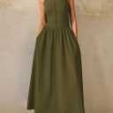 PRETTYGARDEN Maxi Dresses for Women 2026 Summer Casual Sleeveless Patchwork Flowy Vacation Sundress Knit Long Work Tank Dress (Army Green, Small)
