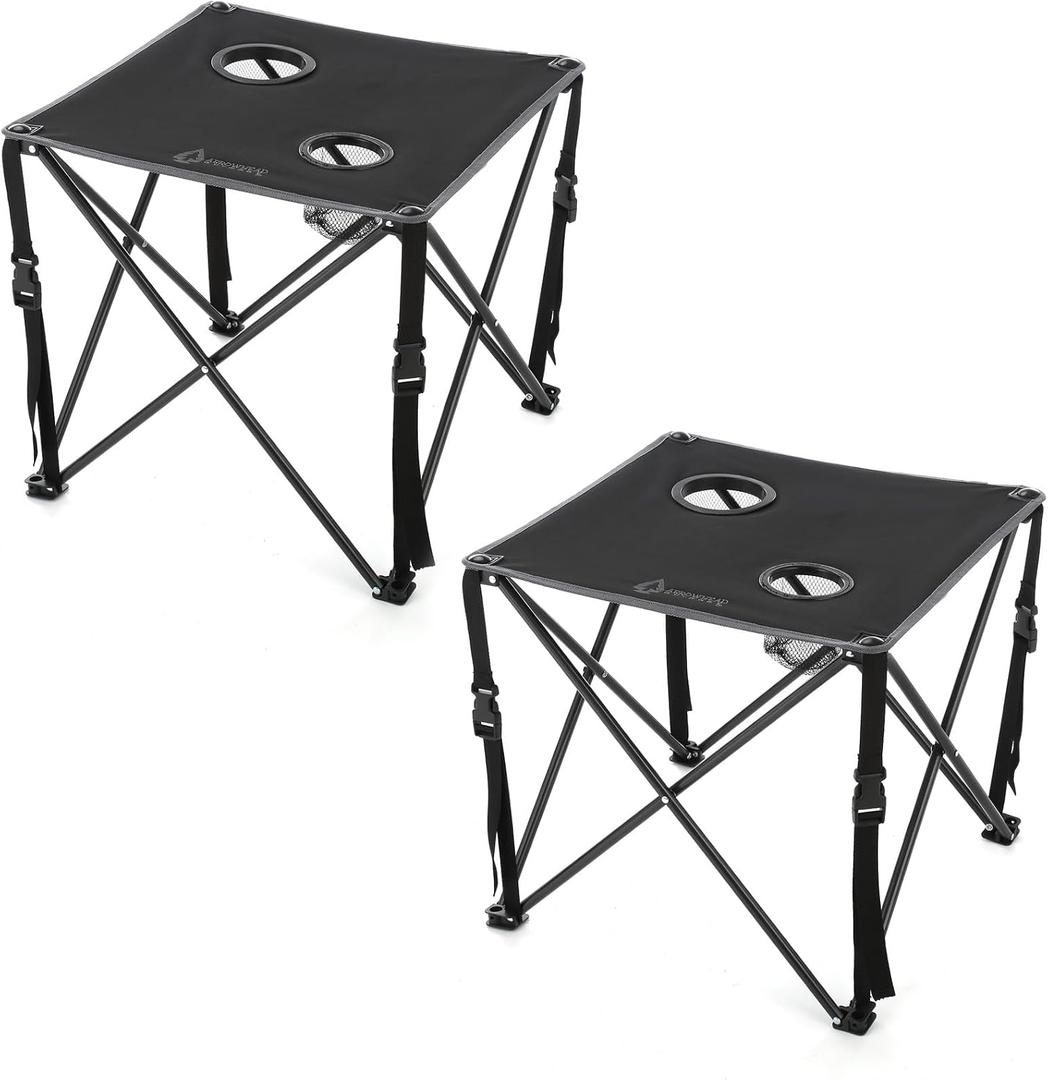 ARROWHEAD OUTDOOR 2-Pack 26” (66cm) Heavy-Duty Portable Camping Folding Table, 2 Cup Holders, Compact, Square, Carrying Case Included, Steel Frame, High-Grade 600D Canvas, 18.9" x 18.9" x 17.72" inches